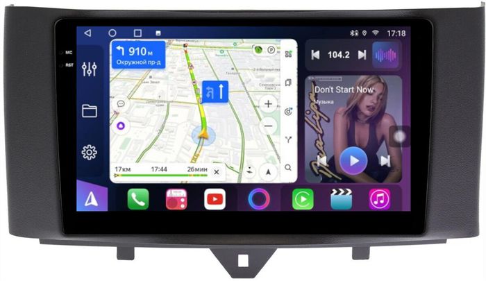 Магнитола для Smart ForTwo W451 2010-2015 - FarCar BM9-9653F1 монитор 9.5" QLED на Android 14, TS10, 4+32Гб, CarPlay, 4G SIM-слот