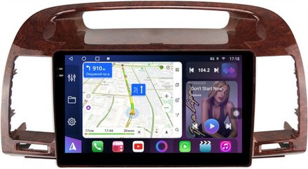 Магнитола для Toyota Camry 30 2001-2006 (рамка дерево 1) - FarCar 3020M монитор 9.5" QLED на Android 14, TS18, CarPlay, 4G SIM-слот
