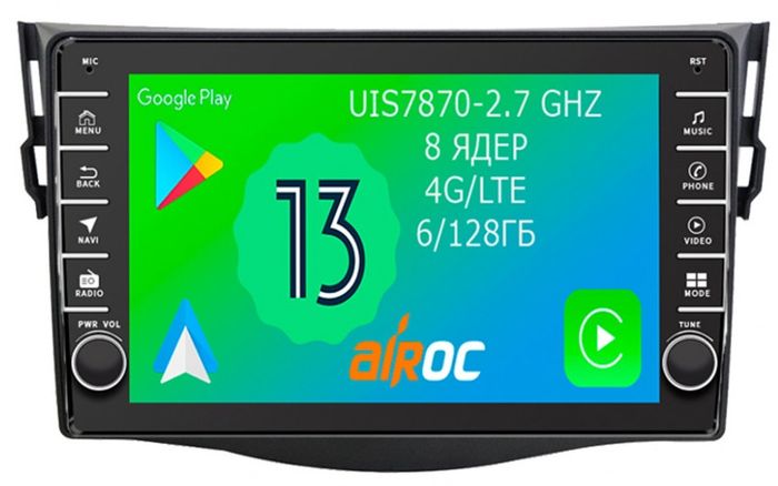 Магнитола для Toyota RAV4 30 2005-2012, Vanguard - Airoc AB-1140 (кнопки и крутилки), Android 13, Быстрая, SIM-слот, CarPlay