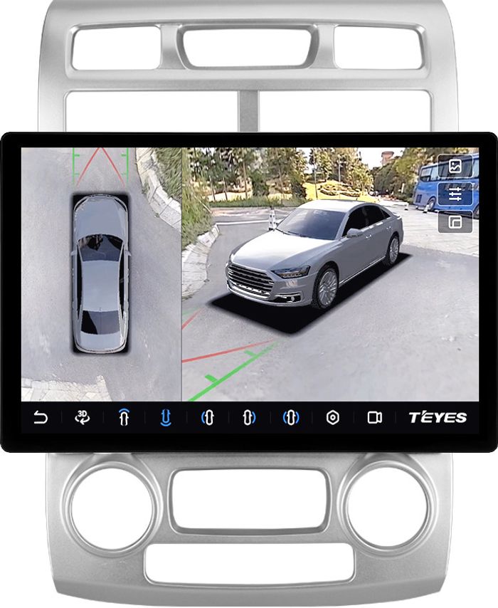 Магнитола для KIA Sportage 2 2004-2008 - Teyes CC3-2K-360 монитор 13" 2K QLED на Android 10, Быстрая, CarPlay, 4G SIM-слот, 4 камеры в комплекте