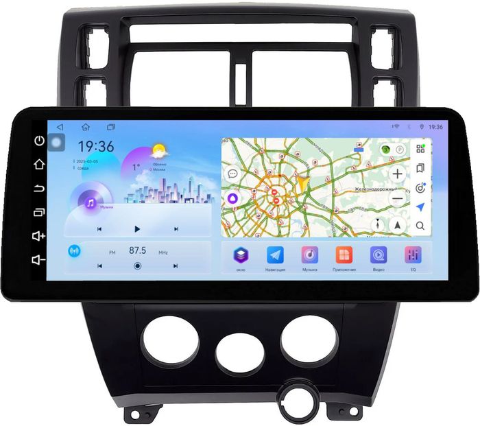 Магнитола для Hyundai Tucson 1 2004-2009 (рамка черная) - FarCar монитор 12.3" 2K QLED на Android 14, TS10, CarPlay, 4G SIM-слот