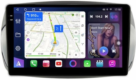 Магнитола для Mercedes-Benz Smart ForTwo/ForFour W453 2014-2023 - FarCar 9628 монитор 9.5" QLED на Android 14, TS18, CarPlay, 4G SIM-слот