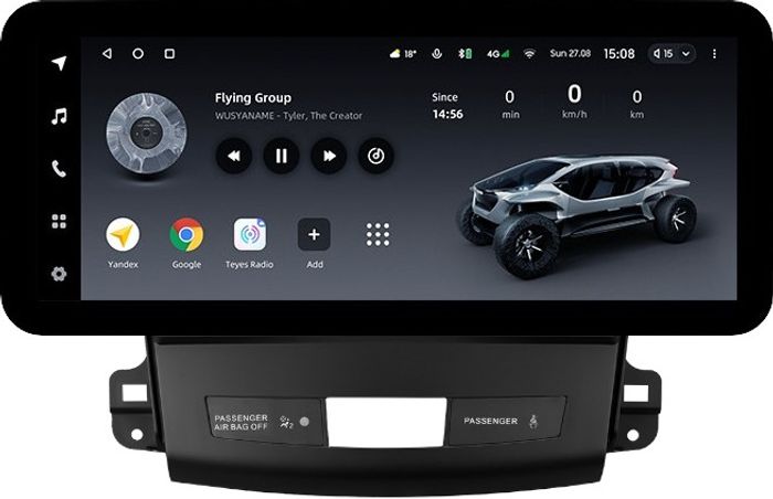 Магнитола для Mitsubishi Outlander XL, Peugeot 4007, Citroen C-Crosser (без Rockford, рамка гладкая) - Teyes LUX ONE ROUND монитор 12.3" 2K QLED на Android 10, Быстрая, CarPlay, 4G SIM-слот