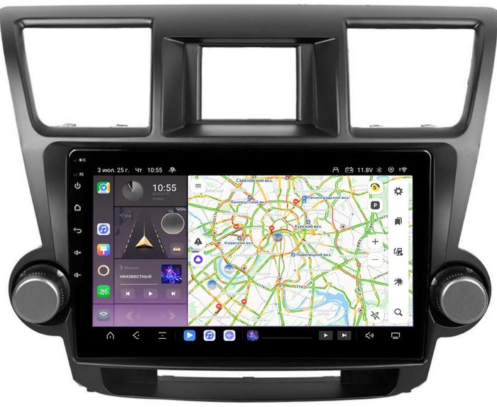 Магнитола для Toyota Highlander 2 2007-2013 XU40 (крутилки декоративные) - Kuberg QLed, Android 13, TS20, CarPlay, SIM-слот