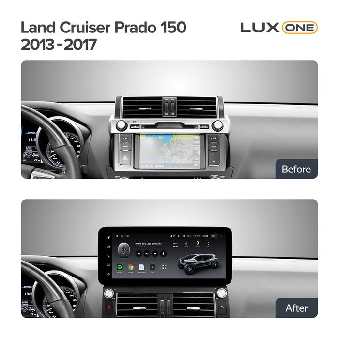 Магнитола для Toyota Land Cruiser Prado 150 2013-2017 (рамка F1) - Teyes LUX ONE 360 монитор 12.3" 2K QLED на Android 10, Быстрая, CarPlay, 4G SIM-слот, 4 камеры в комплекте