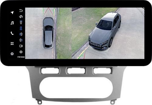 Магнитола для Ford Mondeo 4 2007-2010 (рамка серебро) - Teyes LUX ONE 360 монитор 12.3" 2K QLED на Android 10, 6Гб+128Гб, CarPlay, 4G SIM-слот, 4 камеры в комплекте