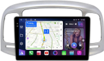 Магнитола для Hyundai Verna 2006-2010 (рамка серебро) - FarCar 3009M монитор 9.5" QLED на Android 14, TS18, CarPlay, 4G SIM-слот