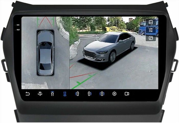 Магнитола для Hyundai Santa Fe 3 2012-2018 (отдельный экран климата, без штатной КЗВ) - FarCar BX9-360-7004A монитор 9.5" 2K QLED на Android 13, 6Гб+128Гб, CarPlay, 4G SIM-слот, 4 камеры в комплекте
