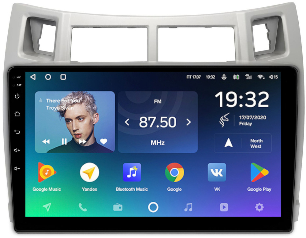 Магнитола для Toyota Vitz 2, Yaris 2 2005-2011 (рамка серебро) - Teyes CC2 PLUS Android 10, ТОП процессор, 4-64, SIM-слот