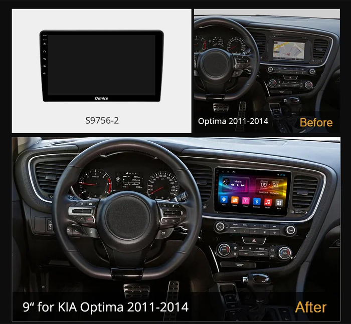 Магнитола для KIA Optima 3 TF 2013-2015 (рамка-накладка) - Kuberg OL-9756-2 QLed, Android 12, TS10, CarPlay, 4G SIM-слот