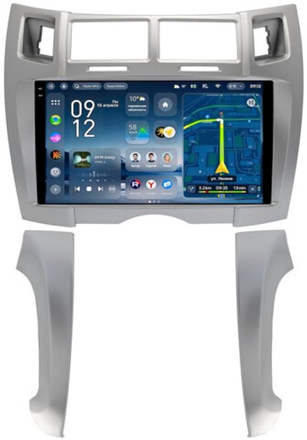 Магнитола для Toyota Vitz 2, Yaris 2 2005-2011 (рамка серебро тип 2) - Teyes CC4-PRO монитор 9.5" 2K QLED на Android 13, Snapdragon 778G, ИИ, CarPlay, DSP, 4G SIM-слот