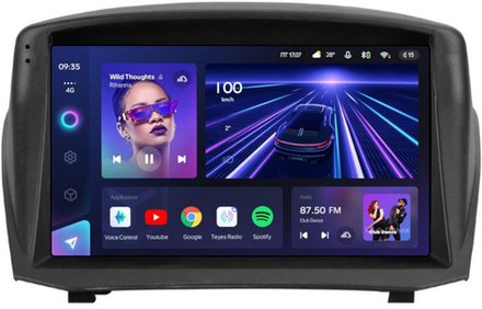 Магнитола для Ford Fiesta MK6 2008-2012 (красный БК, рамка тип 2) - Teyes CC3 на Android 10, QLED, ТОП процессор, 4Гб+32Гб, CarPlay, 4G SIM-слот