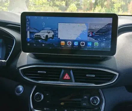 Магнитола для Hyundai Santa Fe 4 2018-2021 - Canbox H-Line 0420 монитор 12.3" QLED в стиле MERCEDES на Android 10, ТОП-процессор, CarPlay, 4G SIM-слот