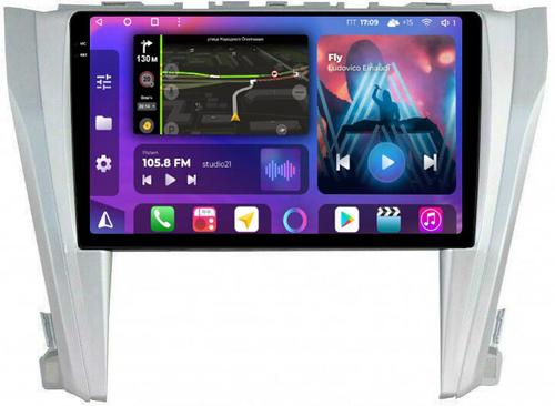 Магнитола для Toyota Camry 2014-2018 (рамка серебро) - FarCar BM466M-2K монитор 10.36" 2K QLED на Android 14, TS10, 4+32Гб, CarPlay, 4G SIM-слот