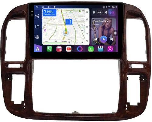 Магнитола для Toyota Land Cruiser 100, Lexus LX470 1998-2002 (кондиционер или климат внизу, рамка дерево) - FarCar S400-TS18 монитор 9.5" QLED на Android 14, CarPlay, 4G SIM-слот