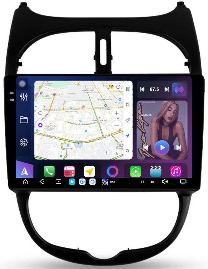Магнитола для Peugeot 206 1998-2012 - FarCar GX778M монитор 9.5" 2K QLED на Android 14, TS20, 6+128Гб, CarPlay, 4G SIM-слот