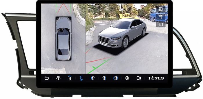 Магнитола для Hyundai Elantra 6 2016-2018 (без штатной КЗВ, рамка тип 1) - Teyes CC3-2K-360 монитор 13" 2K QLED на Android 10, 6Гб+128Гб, CarPlay, 4G SIM-слот, 4 камеры в комплекте