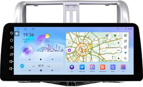 Магнитола для Toyota Land Cruiser Prado 150 2009-2013 (рамка серебро) - FarCar монитор 12.3" 2K QLED на Android 14, TS10, CarPlay, 4G SIM-слот
