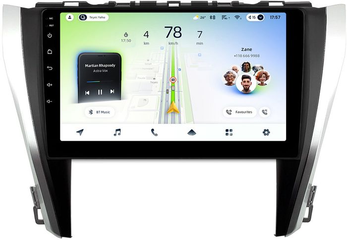 Магнитола для Toyota Camry 55 2014-2018 (рамка серебристо-черная) - Teyes CC4L монитор 10" IPS на Android 14, Snapdragon 662, CarPlay, 4G SIM-слот