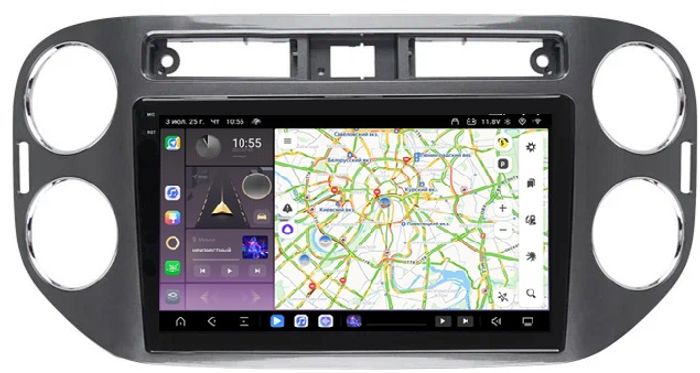 Магнитола для Volkswagen Tiguan 2011-2017 (рамка серая) - Kuberg OL-9908-2 QLed+2K, Android 13, Быстрейшая, CarPlay, 4G SIM-слот