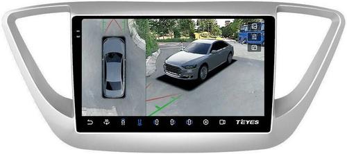 Магнитола для Hyundai Solaris 2 2017-2022, Solaris HS 2024+ (рамка серебро) - Teyes CC3-2K-360 на Android 10, 2K QLED, 6Гб+128Гб, CarPlay, 4G SIM-слот, 4 камеры в комплекте
