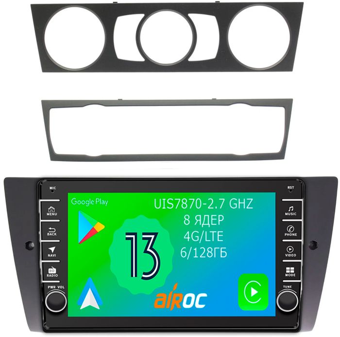 Магнитола для BMW 3-серии (E90) 2005-2012 (без штатного экрана) - Airoc AB-2742 (кнопки и крутилки), Android 13, Быстрая, SIM-слот, CarPlay