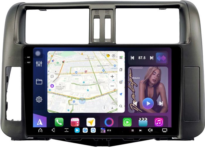 Магнитола для Toyota Land Cruiser Prado 150 2009-2013 (рамка графит) - FarCar GX9-7041G монитор 9.5" 2K QLED на Android 14, TS20, 6+128Гб, CarPlay, 4G SIM-слот