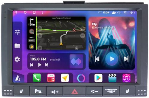 Магнитола для Volkswagen Touareg 1 2002-2010 (рамка с кнопками) - FarCar 7081F2 монитор 9.5" QLED на Android 14, TS18, CarPlay, 4G SIM-слот