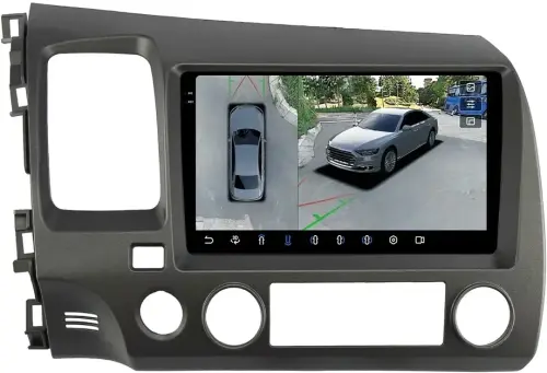 Магнитола для Honda Civic 8 4d 2005-2012 (левый руль) - FarCar BX9-360-7373-9 монитор 9.5" 2K QLED на Android 13, 6Гб+128Гб, CarPlay, 4G SIM-слот, 4 камеры в комплекте