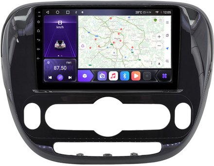 Магнитола для KIA Soul 2 2014-2019 (климат, рамка глянцевая) - Kuberg SF-9740-C QLed, Android 12, TS10, CarPlay, 4G SIM-слот