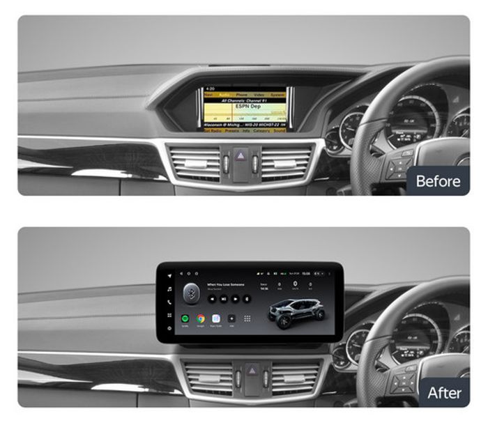 Магнитола для Mercedes-Benz E W212 седан правый руль 2009-2012 NTG 4.0 - Teyes LUX ONE 360 монитор 12.3" 2K QLED на Android 10, 6Гб+128Гб, CarPlay, 4G SIM-слот, 4 камеры в комплекте